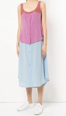 Sies Marjan Lagenlook Silk Colorblock Dress Blue Purple Front Button Sz 4